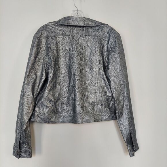 FU DA Women's Silver Gray Jacket Medium Snake Skin Full Zip Vegan Leather - Picture 7 of 11